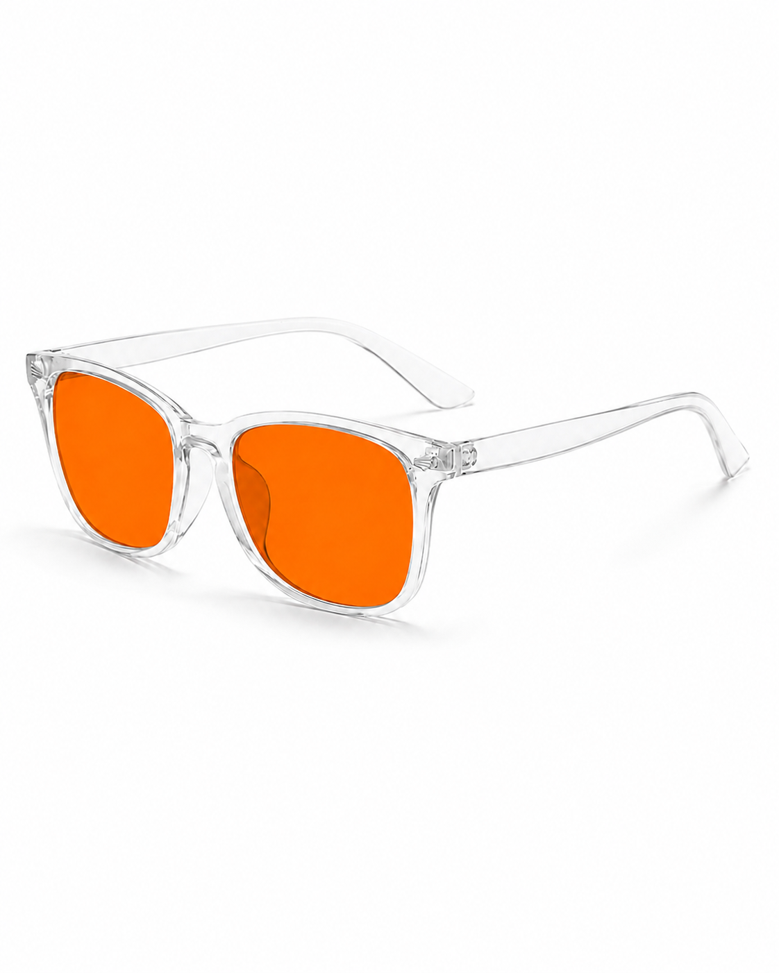 Blålysbriller transparent ramme oransje glass – sidevinkel