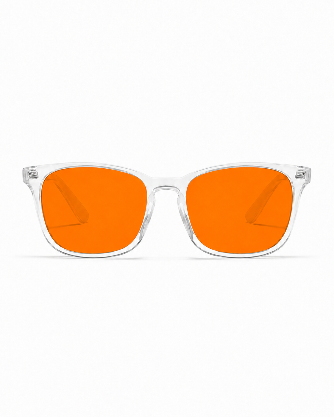 Blålysbriller transparent ramme oransje glass – forfra