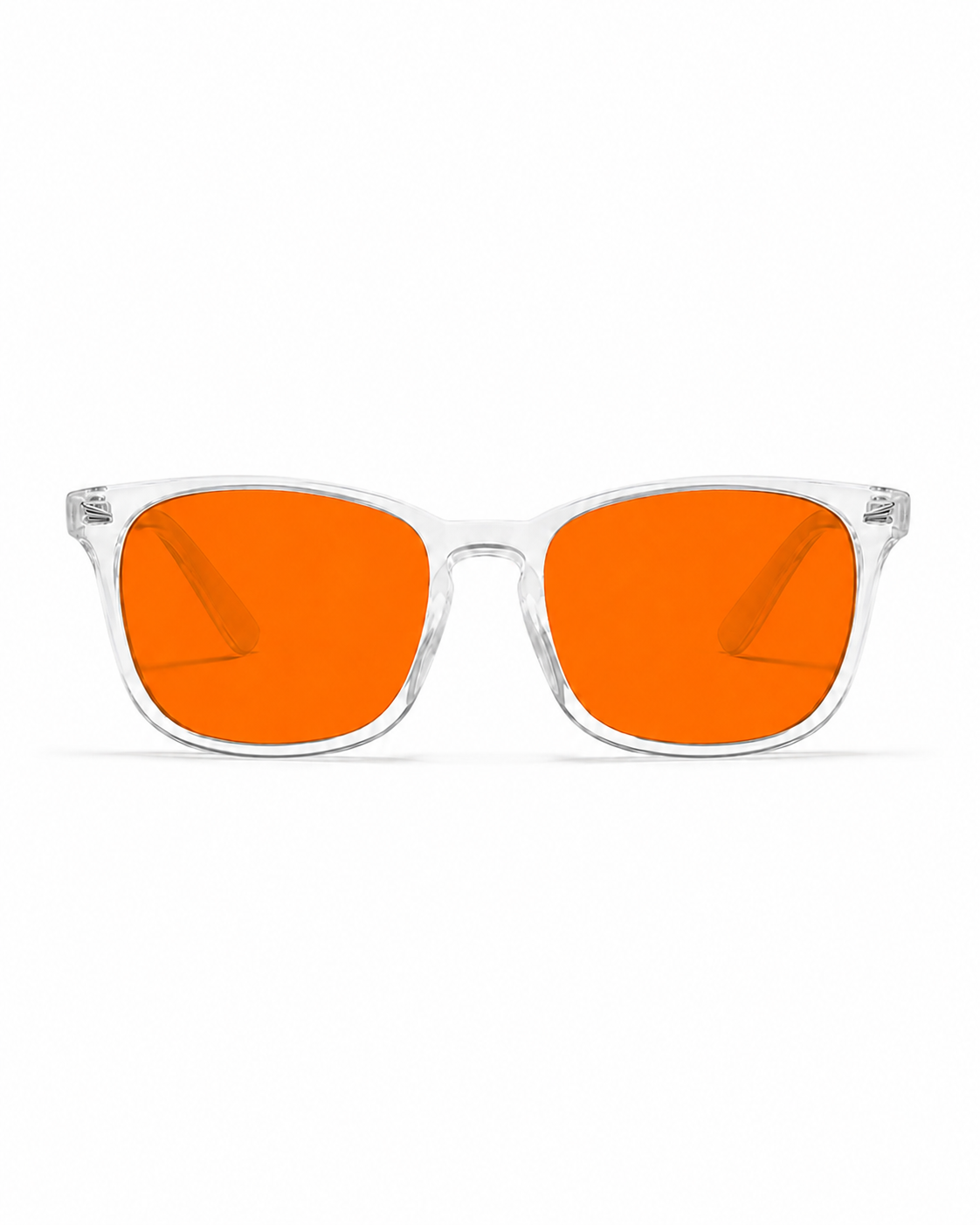 Blålysbriller transparent ramme oransje glass – forfra