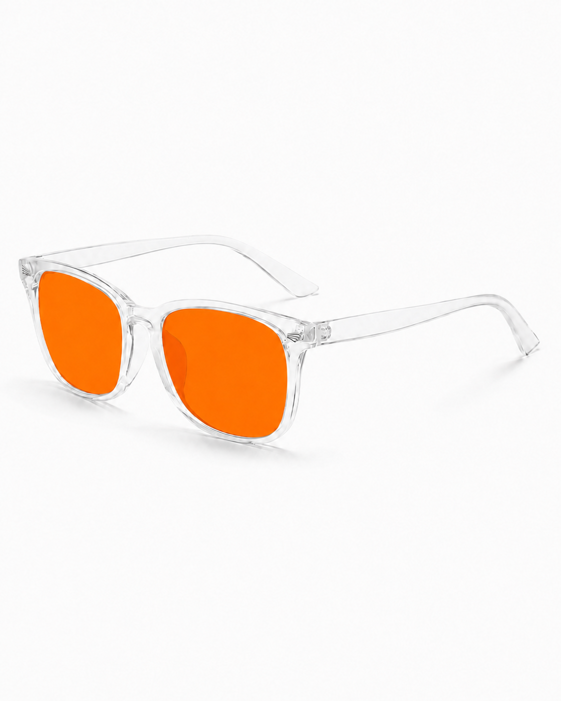 Blålysbriller transparent ramme oransje glass – sidevinkel