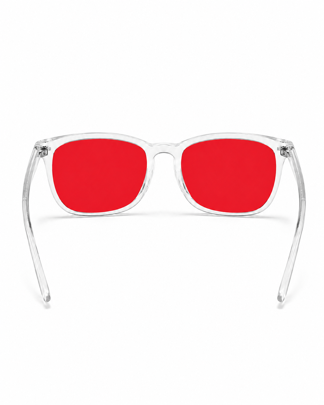 Blålysbriller transparent ramme røde glass – bakfra